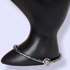 (2/$20) V. Hematite Beaded Rhinestone Ball Bracelet